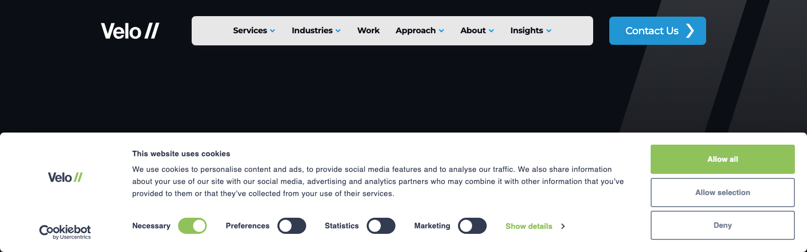 Velo B2B website